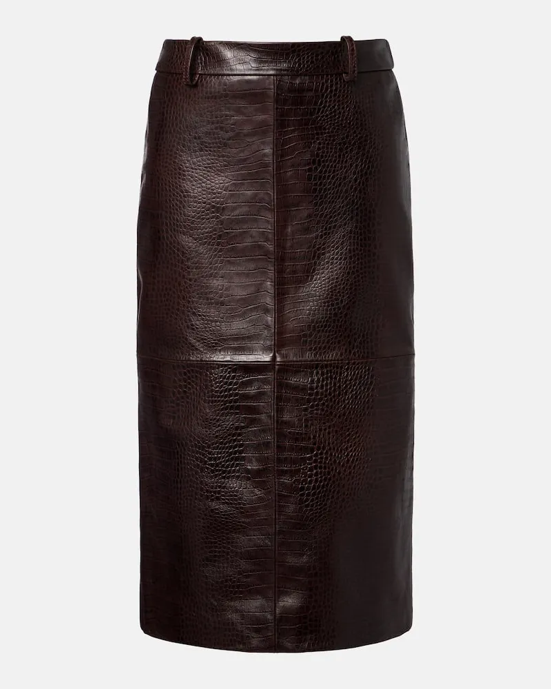 FRANKIE Shop Gonna a tubino Taney in pelle con stampa coccodrillo Marrone