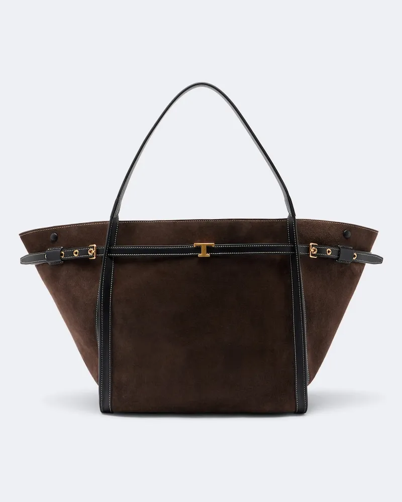 TOD'S Shopper T Timeless Medium in suede Marrone