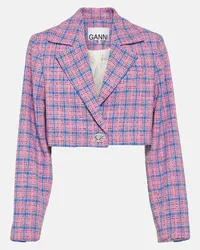 Ganni Blazer cropped in misto cotone a quadri Multicolore