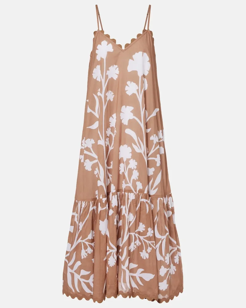 Juliet Dunn Abito midi in cotone floreale Marrone