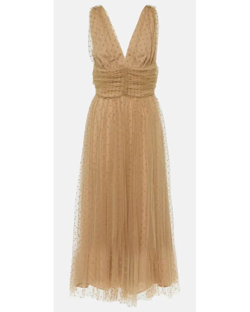 Altuzarra Abito midi Lola in tulle con ruches Beige