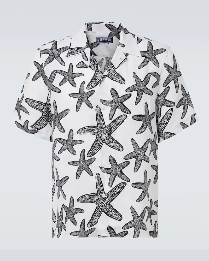 Vilebrequin Camicia bowling in lino con stampa Bianco