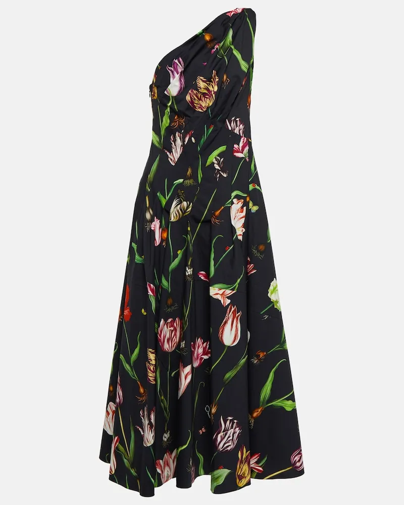 Oscar de la Renta Abito midi monospalla in misto cotone Blu