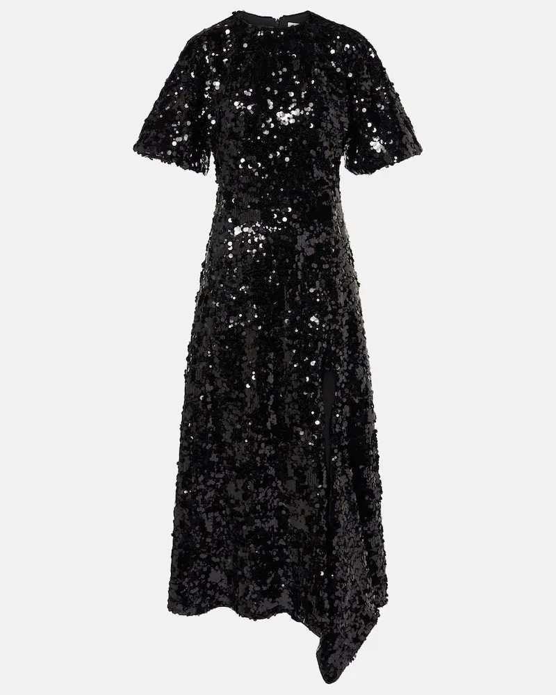 Ganni Abito lungo in velluto con paillettes Nero