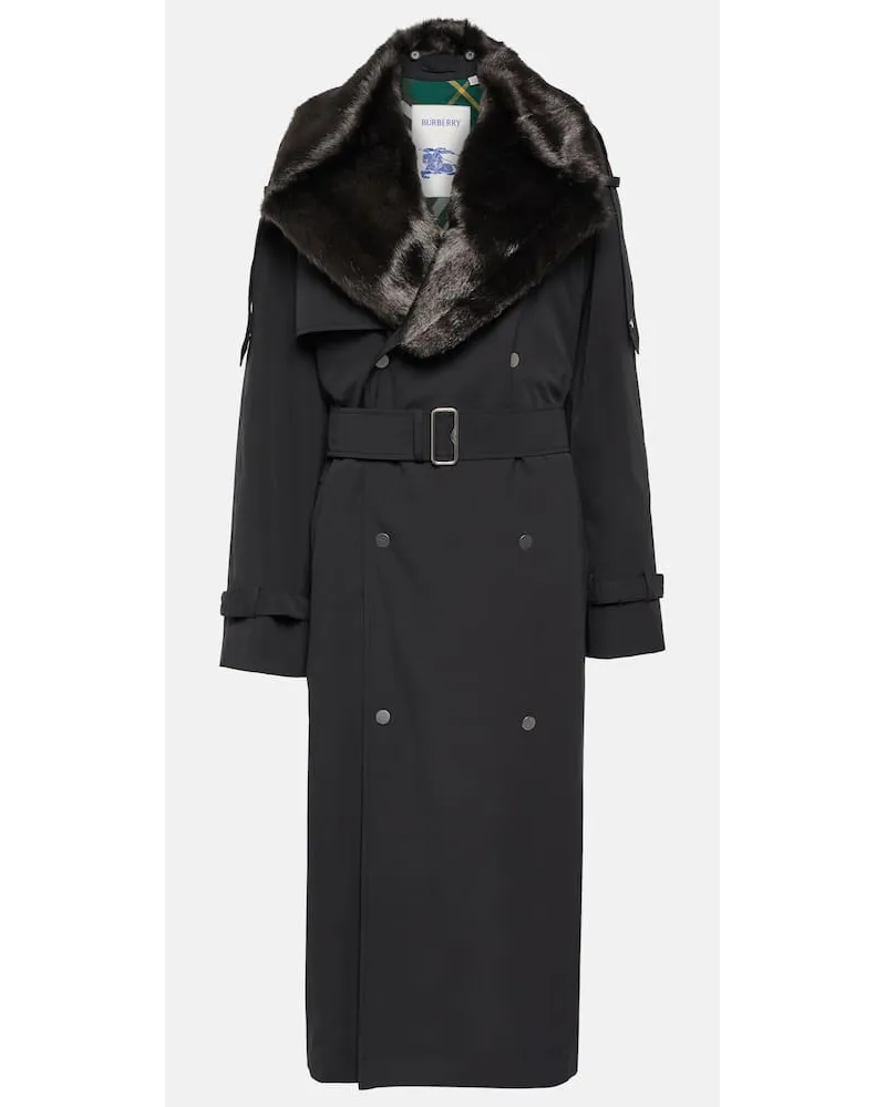 Burberry Trench in misto cotone con pelliccia sintetica Nero