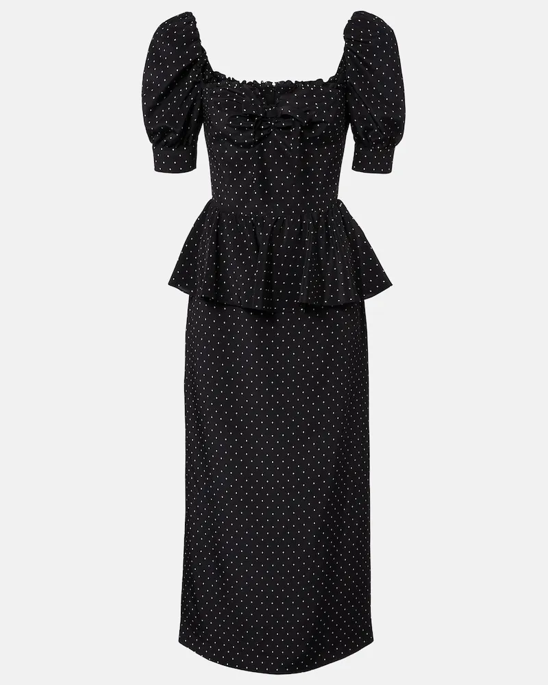 Alessandra Rich Abito midi in seta a pois Nero