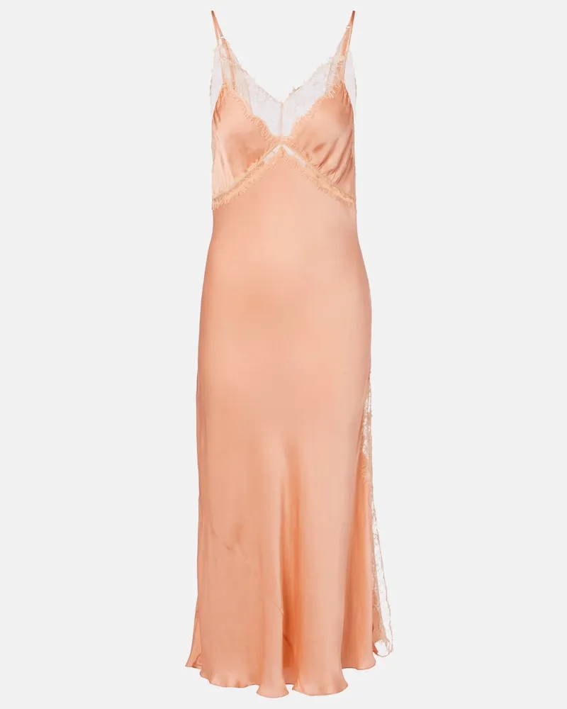 Poupette St Barth Abito sottoveste Luli in raso con pizzo Rosa