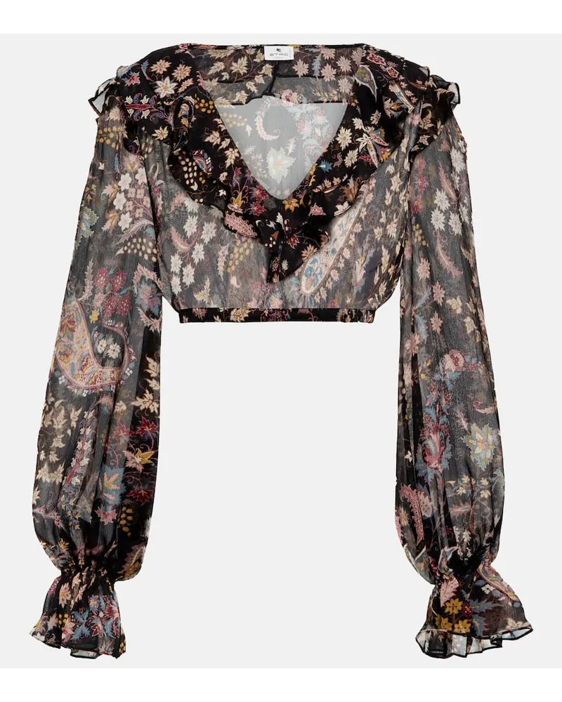Etro Top cropped in seta con stampa paisley Multicolore