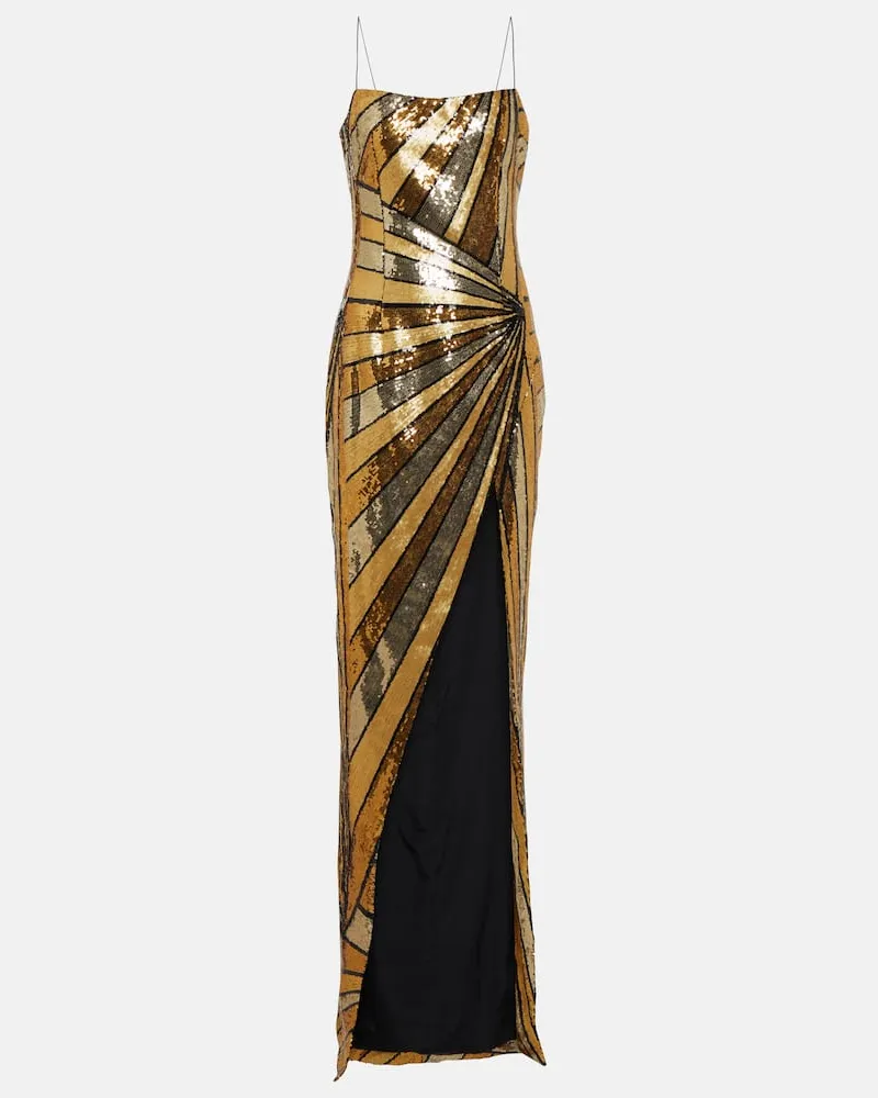 Balmain Abito lungo con paillette Oro