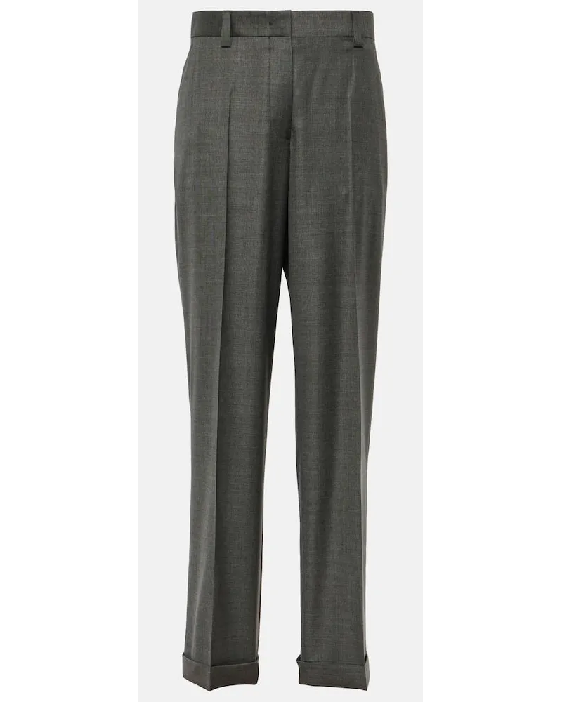 Miu Miu Pantaloni regular in lana a vita bassa Grigio