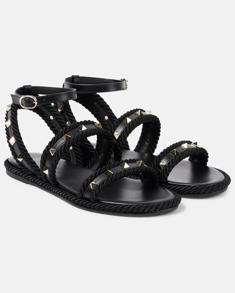 Valentino Garavani Sandali Rockstud Torchon con pelle Nero