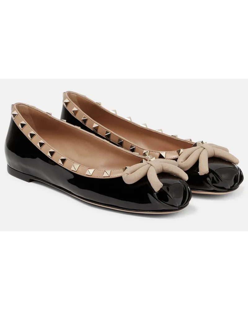 Valentino Garavani Ballerine Rockstud in vernice Nero