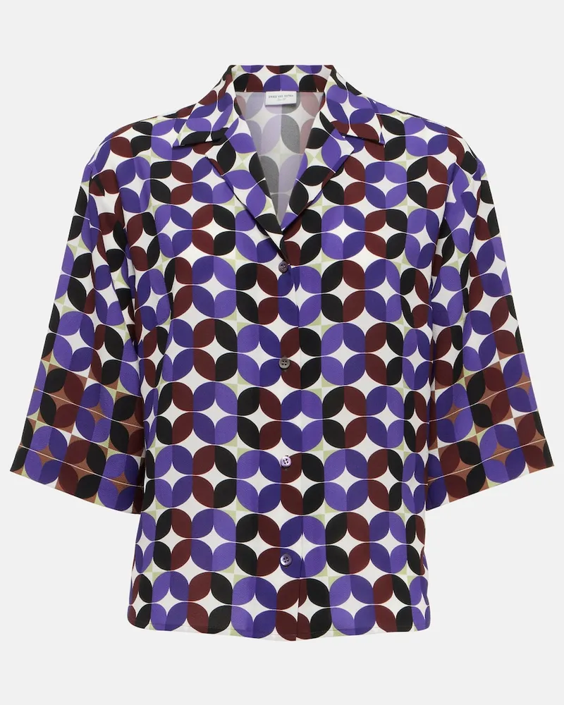 Dries van Noten Camicia bowling in crêpe con stampa Viola