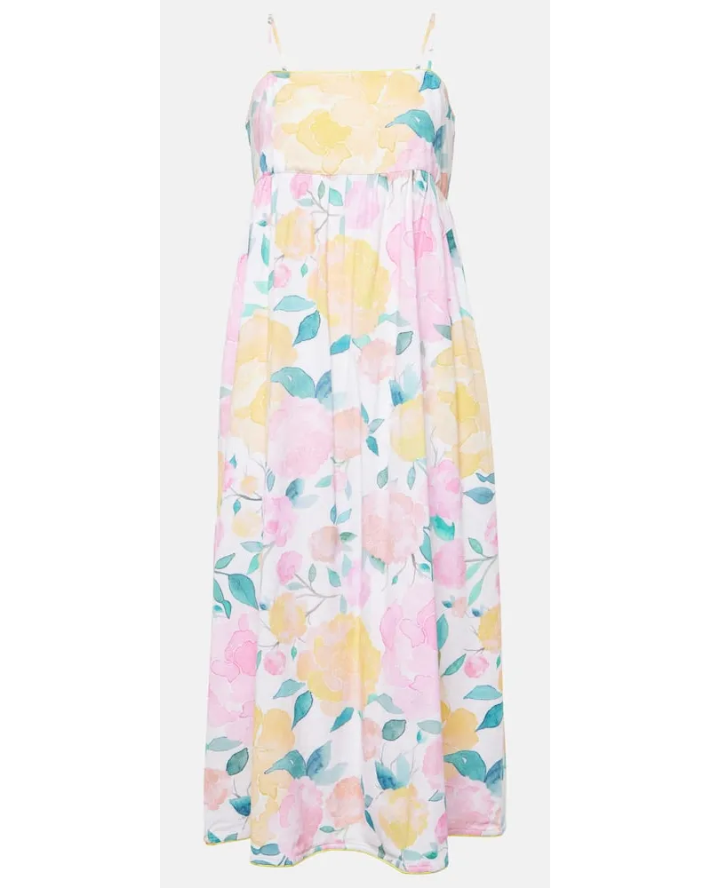 Juliet Dunn Abito midi in misto cotone e lino con stampa Multicolore