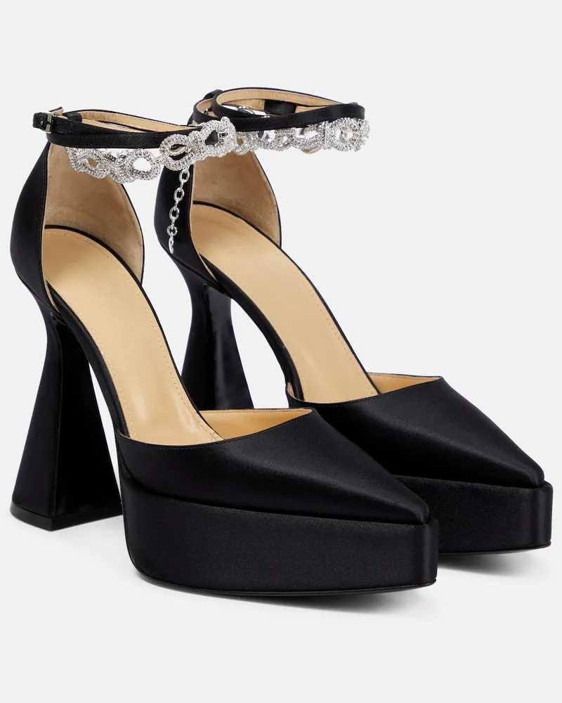 Mach & Mach Pumps Bow Chain in raso con plateau Nero