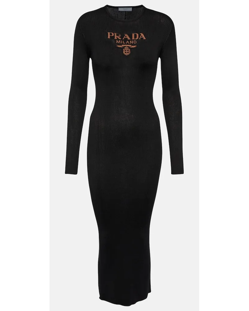 Prada Abito midi in maglia a coste di seta Nero