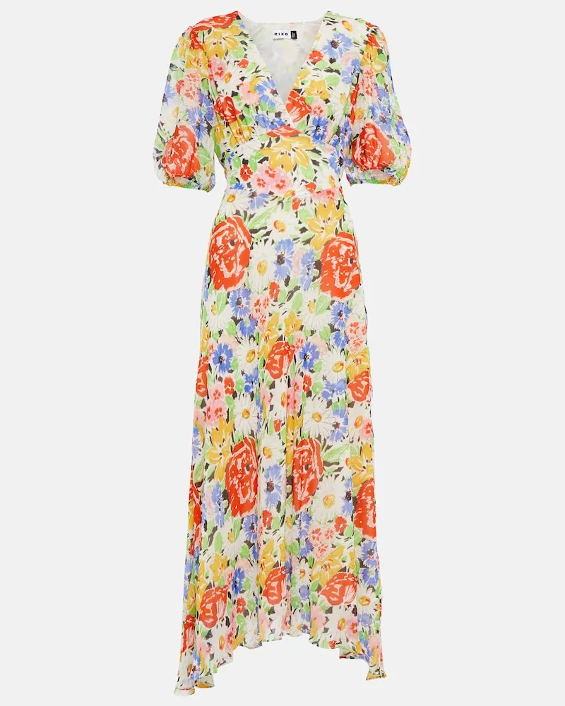 RIXO Abito midi Corrine con stampa Multicolore