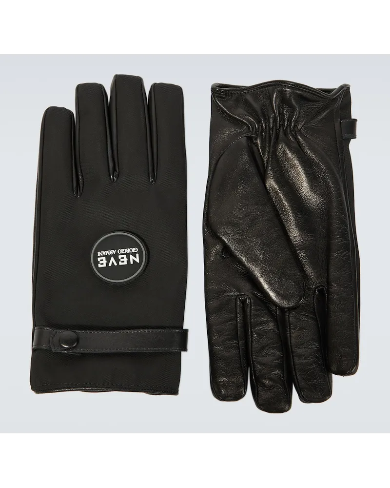 Giorgio Armani Guanti Neve in pelle e nylon Nero