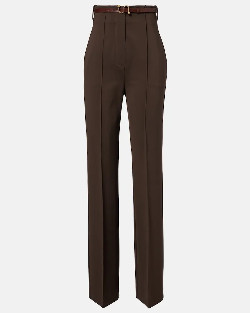 SPORTMAX Pantaloni regular in crêpe con cintura Marrone
