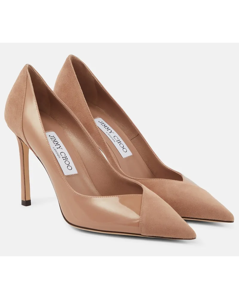 Jimmy Choo Pumps Cass 95 in suede e vernice Neutro