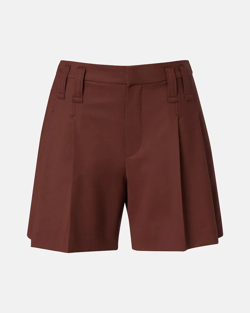 Brunello Cucinelli Shorts plissé in misto lana con monili Marrone