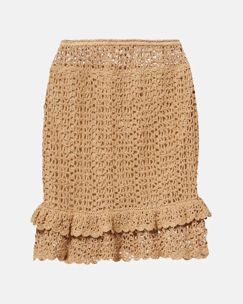 Anna Kosturova Gonna corta Brigitte in cotone crochet Beige