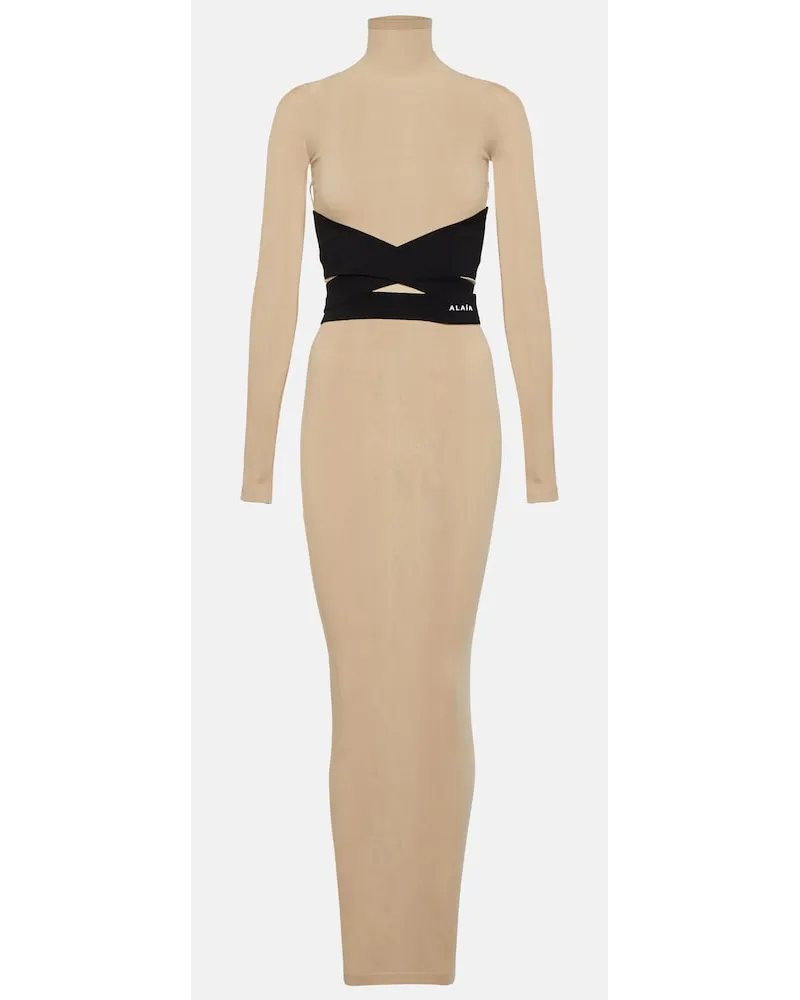 Alaïa AlaÃ¯a Abito lungo in jersey Beige