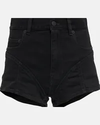 Thierry Mugler Shorts di jeans a vita alta con pizzo Nero