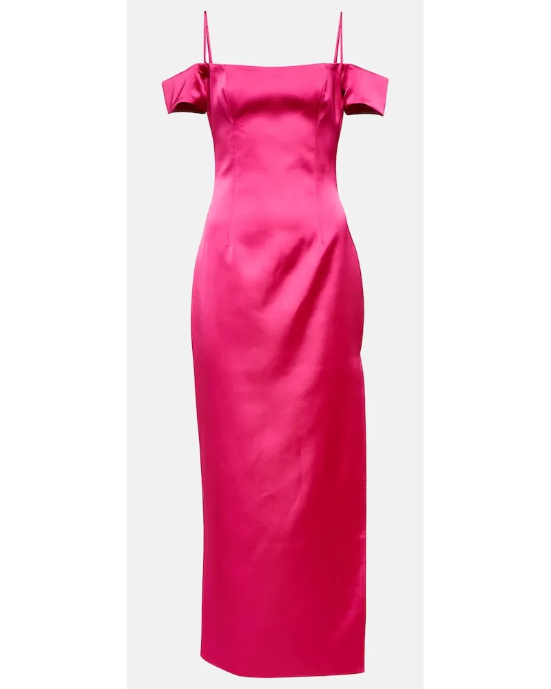 RASARIO Abito lungo in raso con scollo bardot Rosa
