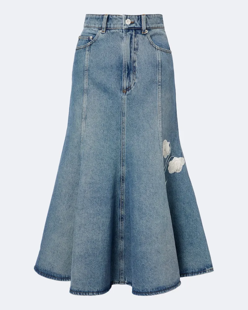 Erdem Gonna midi di jeans con applicazioni floreali Blu