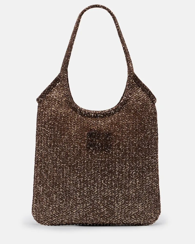 Miu Miu Shopper Ivy in mesh con paillettes Marrone