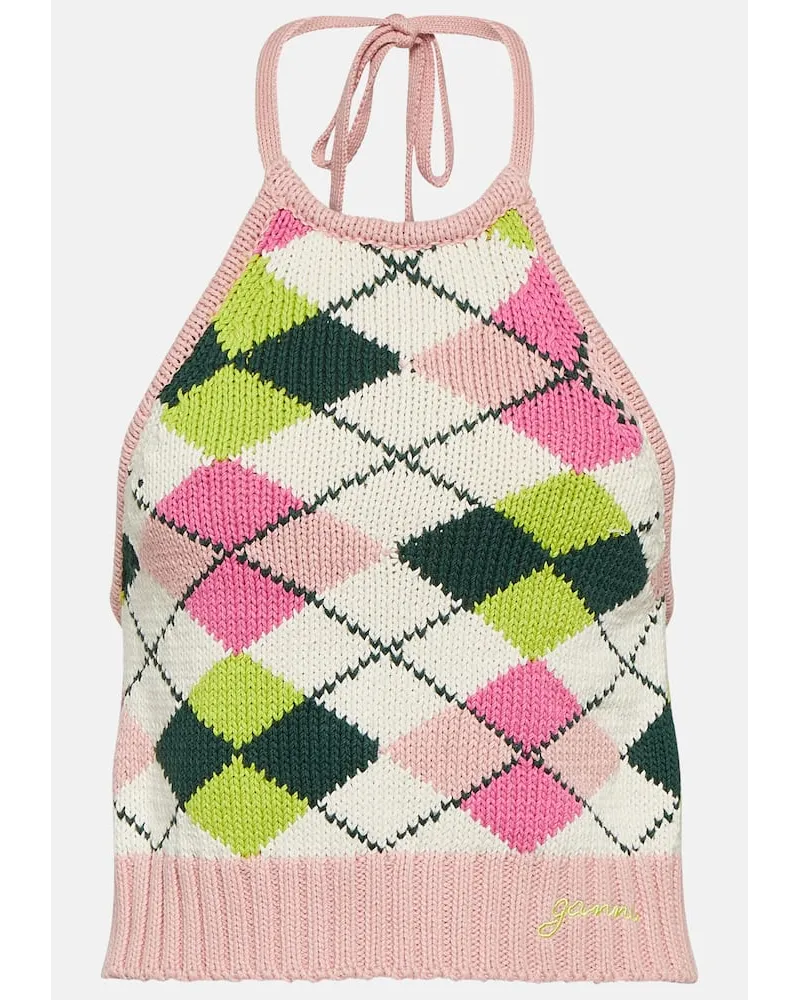 Ganni Top in cotone con scollo allâamericana Multicolore