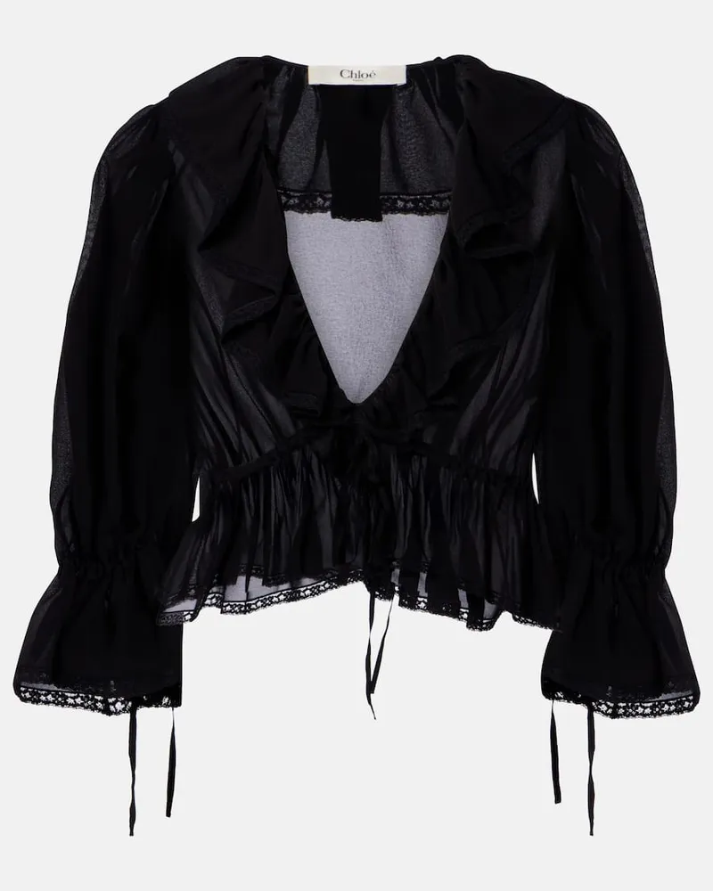 Chloé ChloÃ© Blusa in seta con volant Nero