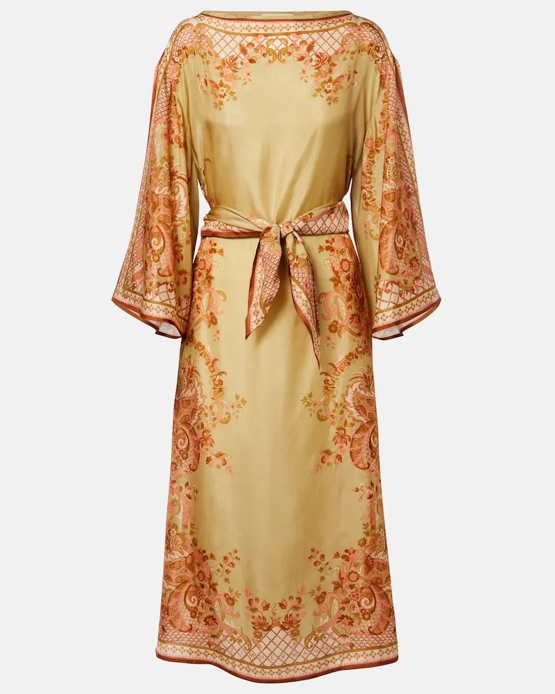 Zimmermann Abito midi in seta con stampa Oro