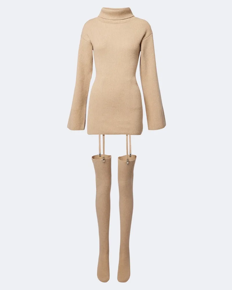 Aya Muse Set abito corto e collant Cursa in lana Beige