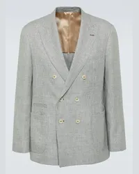 Brunello Cucinelli Blazer doppiopetto in lino pied-de-poule Grigio