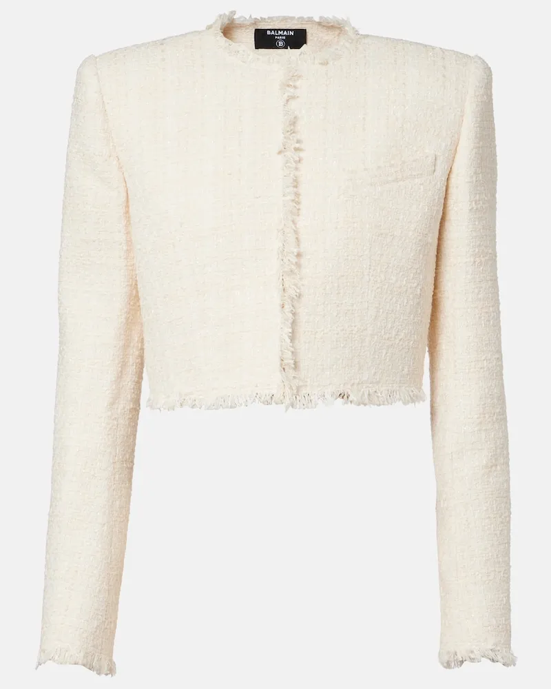 Balmain Giacca cropped in tweed Bianco
