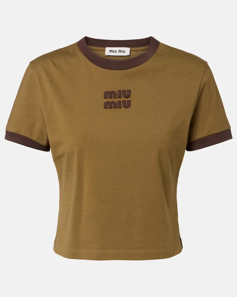 Miu Miu T-shirt in jersey di cotone con logo Verde