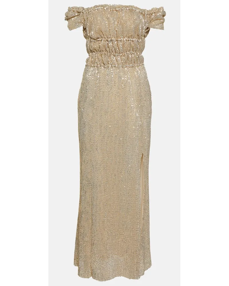 Altuzarra Abito lungo in misto seta con paillettes Oro