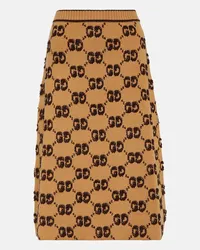 Gucci Gonna midi in jacquard di lana bouclé Marrone