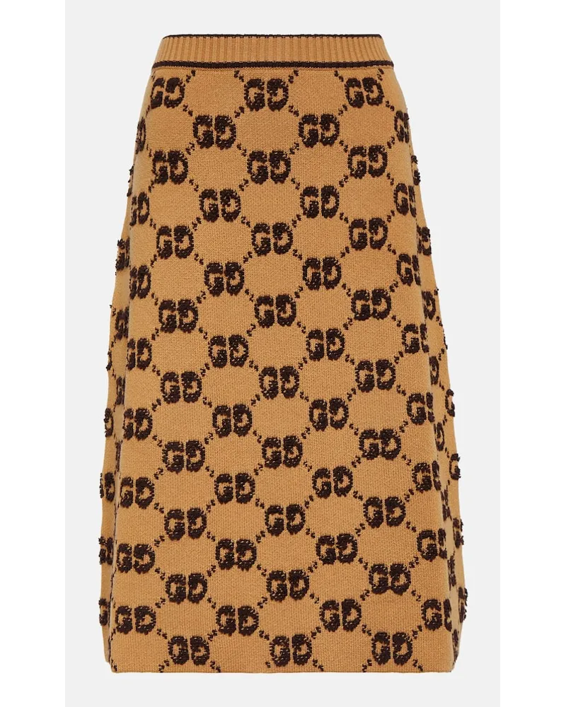 Gucci Gonna midi in jacquard di lana bouclÃ Marrone