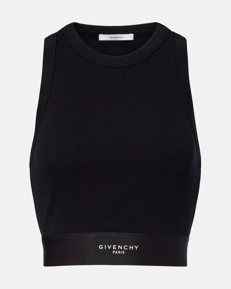 Givenchy Top cropped in cotone a coste con logo Nero