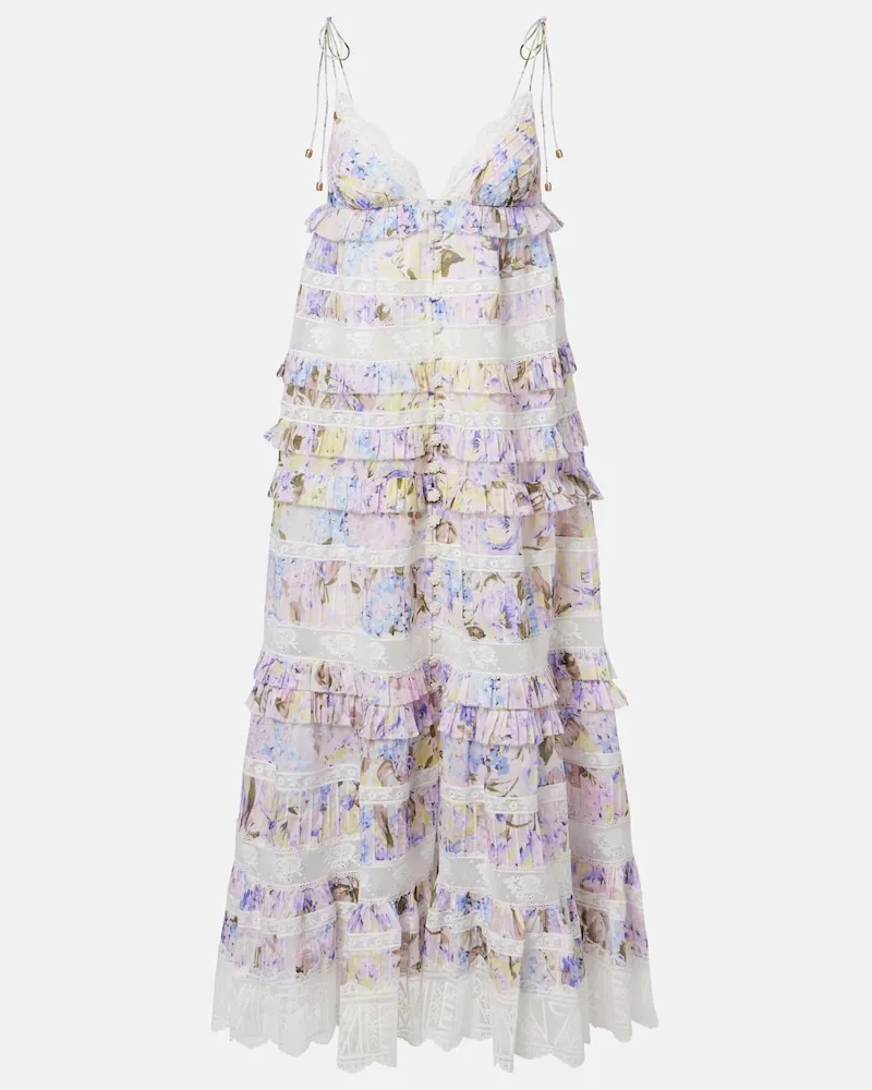 Zimmermann Abito midi Solstice in cotone a balze Viola