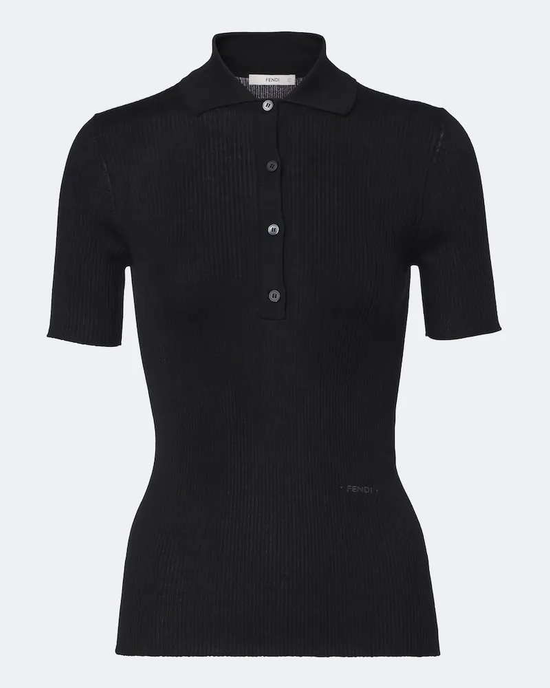 Fendi Polo in misto lana a coste Nero