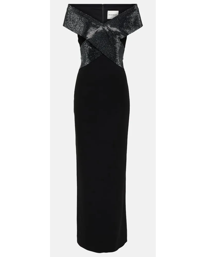 Roland Mouret Abito lungo in cady e velluto Nero
