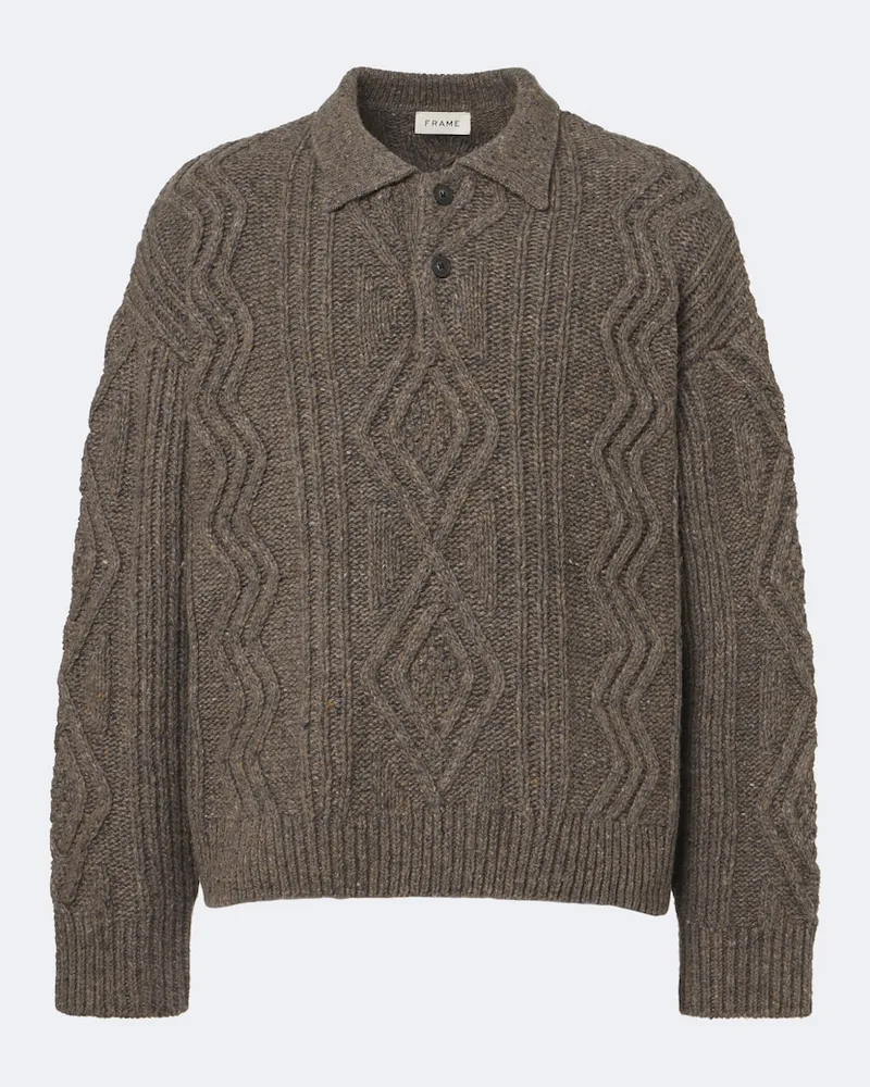 Frame Denim Pullover polo in misto lana e alpaca a trecce Marrone