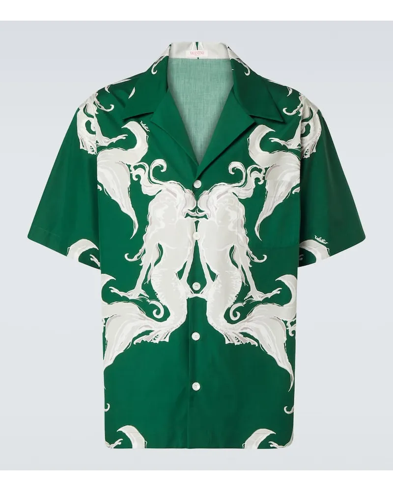Valentino Garavani Camicia bowling in popeline di cotone con stampa Verde