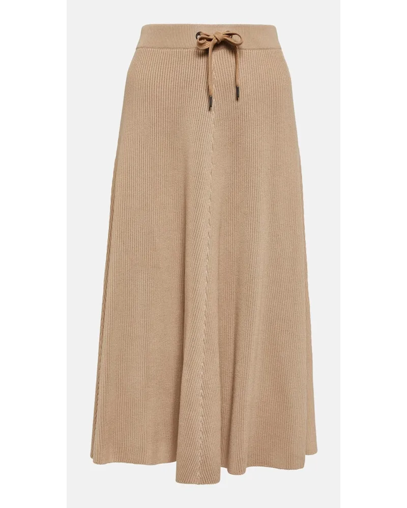 Brunello Cucinelli Gonna midi a vita alta in cotone Beige