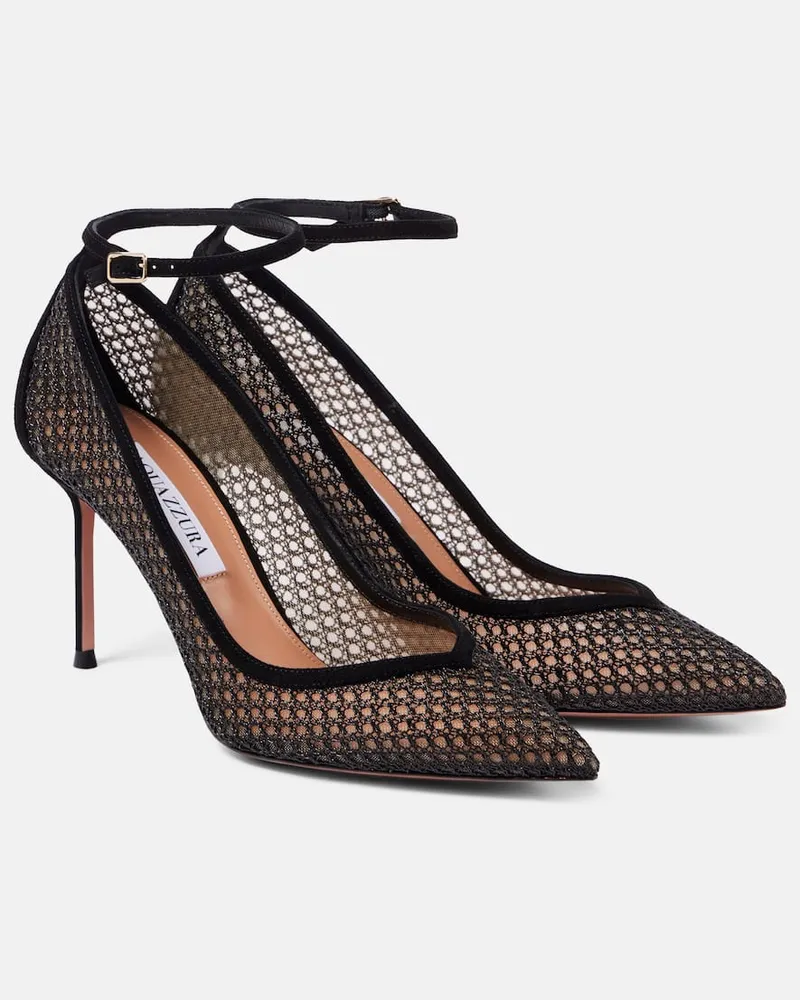 Aquazzura Pumps Asha 85 in mesh con suede Nero