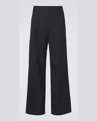 Saint Laurent Pantaloni a gamba larga in lana a vita alta Blu